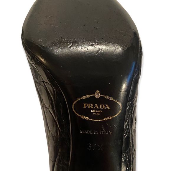 PRADA Croc Embossed Peep Toe Heels, Size 7 - Picture 7 of 7